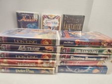 Vintage Lot of 13 3 Sealed, 10 Used Walt Disney Home Video VHS Tapes Clamshell