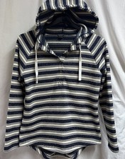 Eddie Bauer Women  s Med Blue/cream Striped Hooded Fleece Sweatshirt Outdoor
