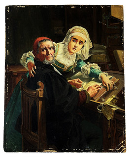 Frank Albert Philips Forbidden Reading Superb Antique Religious Oil Painting