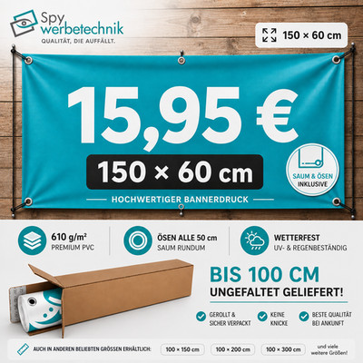 Werbebanner PVC 610g wetterfest | Bannerdruck Wunschgröße | Digitaldruck mit Öse