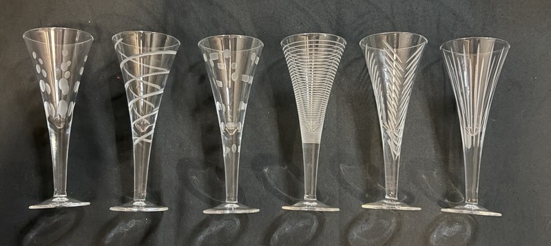 Mikasa Cheers Liqueur Cordial Glasses Fluted Etched Set of 6 Patterns, 5 7/8”