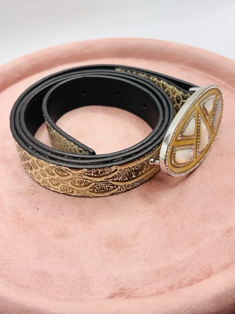 CAbi Abalone & Rhinestone Leather Belt M Worn 2x Perfect Cabi Leather Belt M 34-35 Boho MOP Rhinestone Statement  main image 2