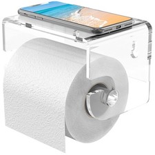 Adhesive Toilet Paper Holder with Shelf, Bathroom Toilet Paper Roll Stand, Wa...