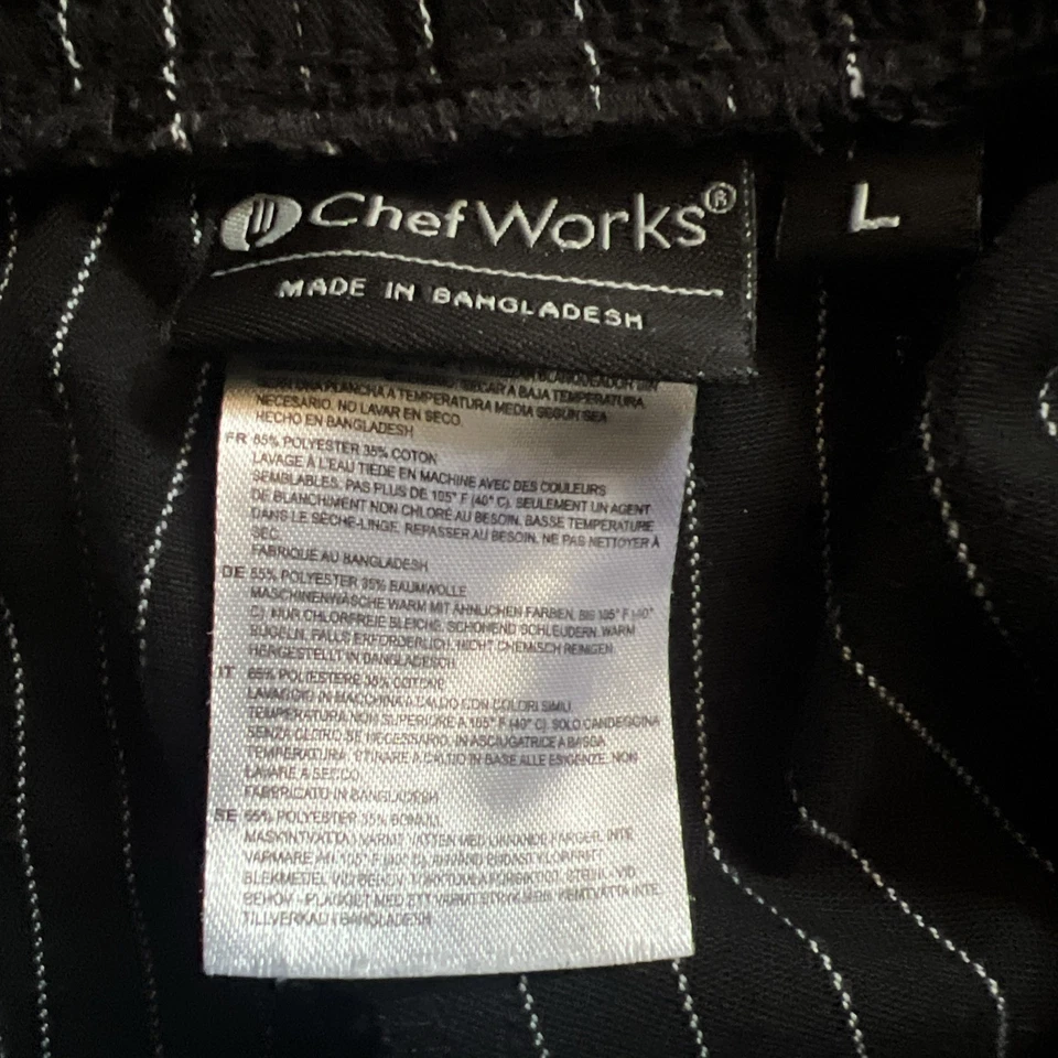 Chef Works Men’s L Designer Baggy Chef Pants Black White Pinstriped Skater EUC - Image 2 of 4