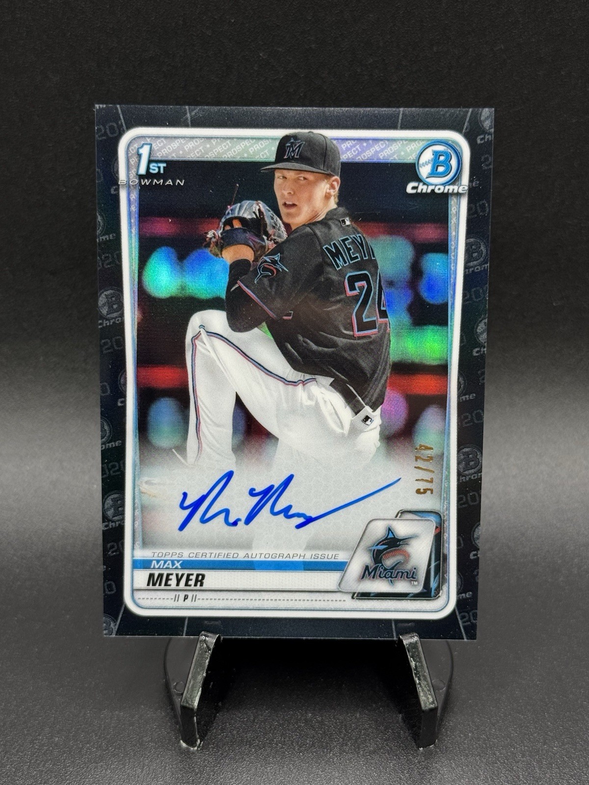 2020 1st Bowman, Bowman Chrome Black Refractor 42/75 Max Meyer On Card Auto view 1