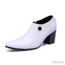 Chic Men's Block Heel Side Zip Oxfords Dress Party Club Casual Pointed Toe Shoes