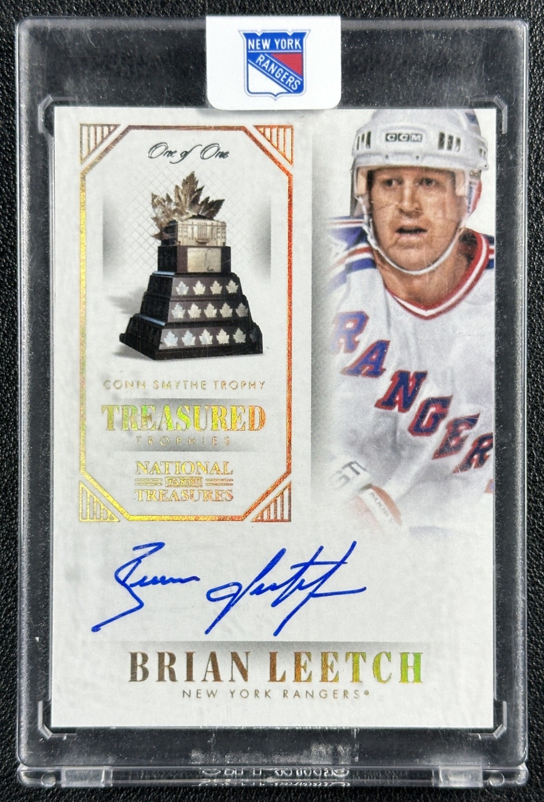 BRIAN LEETCH 2013-14 NATIONAL TREASURES TREASURED TROPHIES SMYTHE AUTO GOLD 1/1