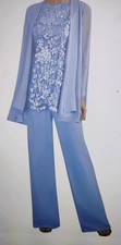 Three Piece Mother of the Bride Pant Suit Long Sleeve Chiffon Dusty Blue size26
