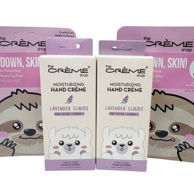 2X The Creme Shop Moisturizing Hand Creme Lavender Clouds & 2 Sloth Face Masks