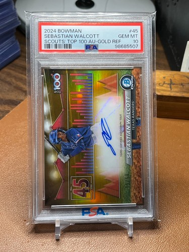 Sebastian Walcott 2024 Bowman #45 Top 100 gold refractor auto 16/50 PSA 10 - Picture 2 of 3
