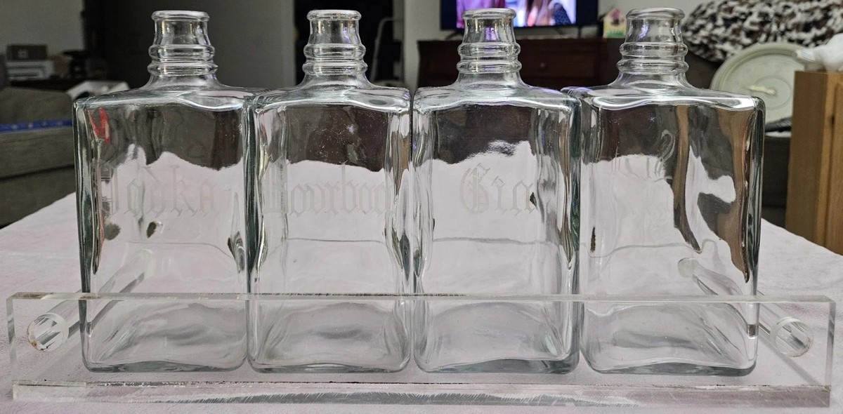 Vintage MCM Liquor Dispenser Glass Decanter Set Lucite Tray 4