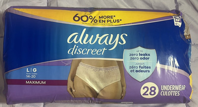 NEW Always Discreet Women's Disposable Underwear Size Large 28 Count