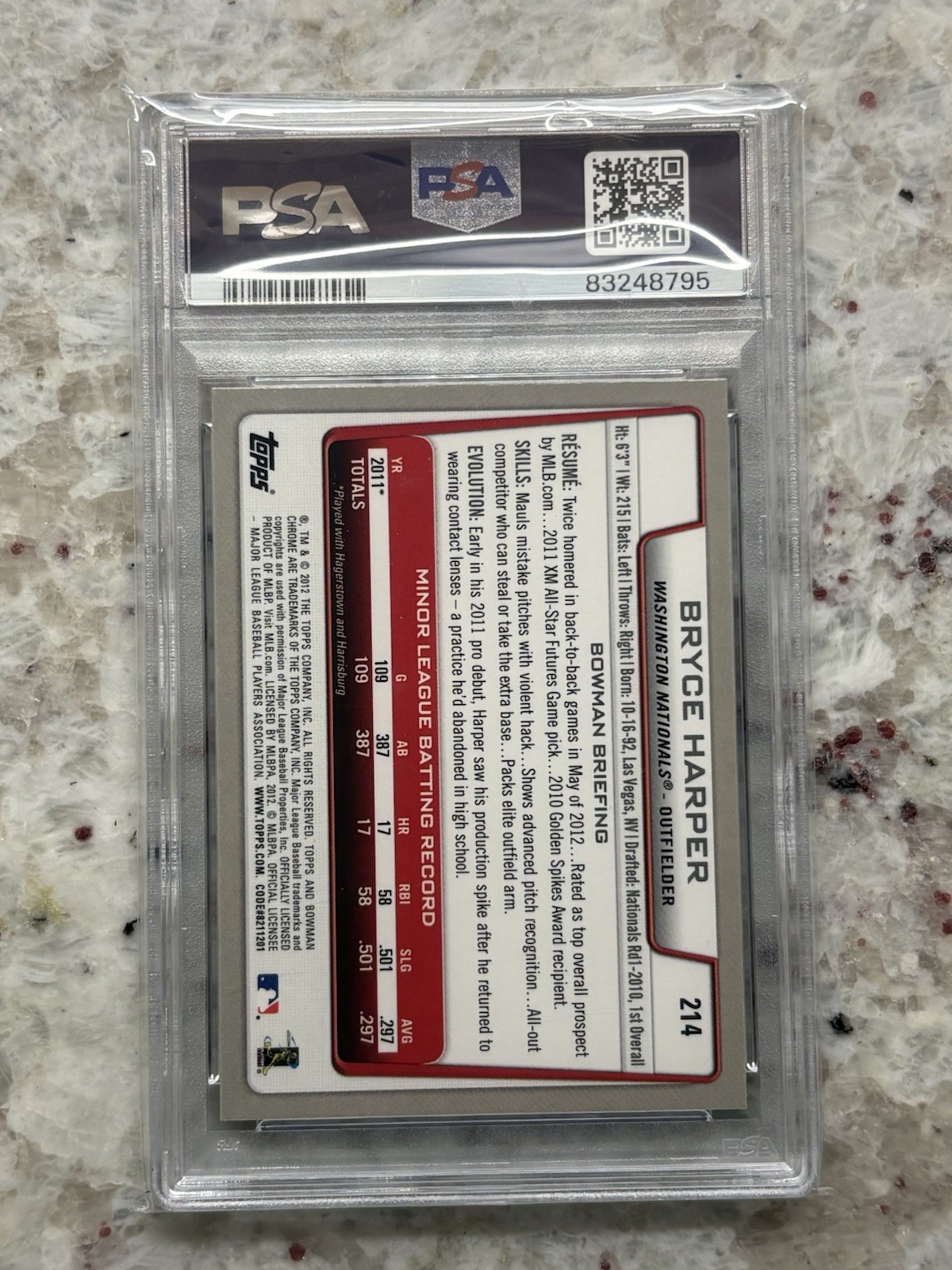 2012 Bowman Chrome - Bryce Harper #214 (RC) PSA 10! view 2