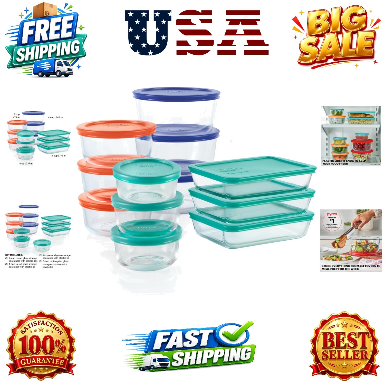 Simply Store 12-Pack Glass Food Storage Containers Set, 1, 2, & 3 Cup Meal Pr...