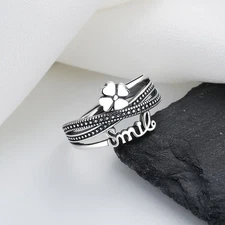Retro Multi Layer Interwoven Smile & Flower Fashion Women's Adjustable Open Ring