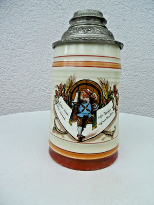 Bierkrug Weinkrug (Säuferkrug) Porzellan mit Bodenbild