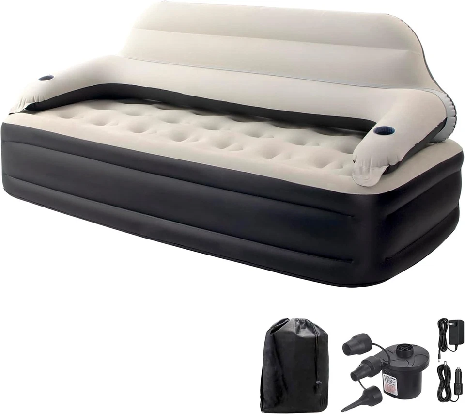Sofá cama portátil con colchón de aire doble con diseño impermeable y respaldo ajustable Foto 3 de 4