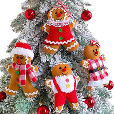 Gingerbread Man Ornaments - 4 Assorted Plush Figures for Holiday Decor