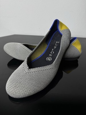 Rothy's The Flat Women 8 Grey Shale Ribbon Yellow Stripe Round Toe Ballet Shoes