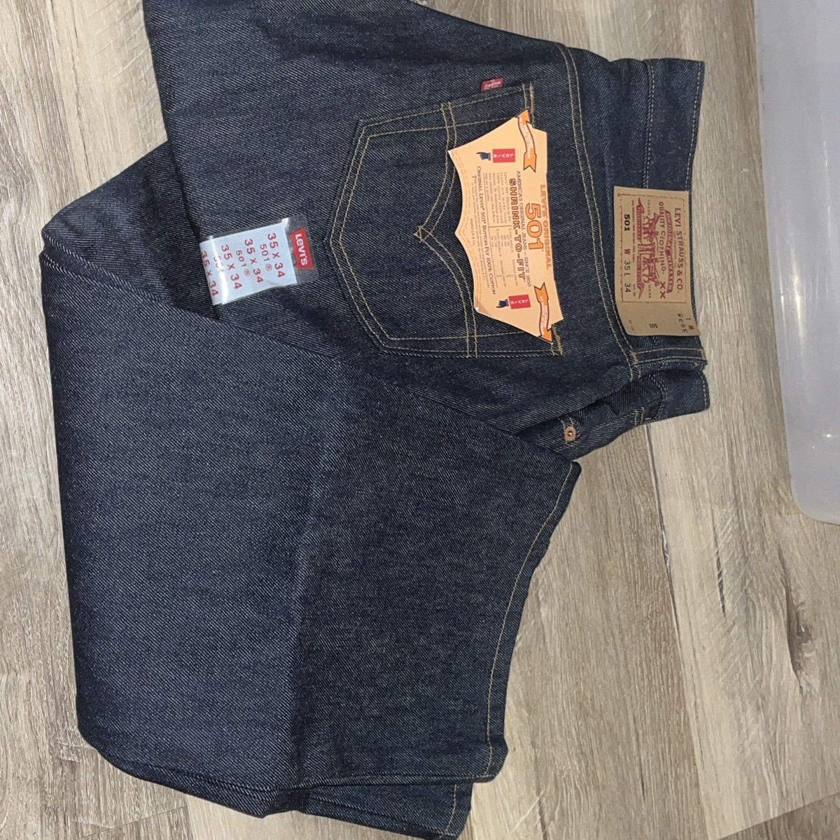 Vintage 1993 Deadstock Levi's 501 Shrink To Fit Raw Denim Size 35