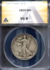 1919 50c Silver Walking Liberty Half-dollar VG 8 ANACS # 7810198 + Bonus