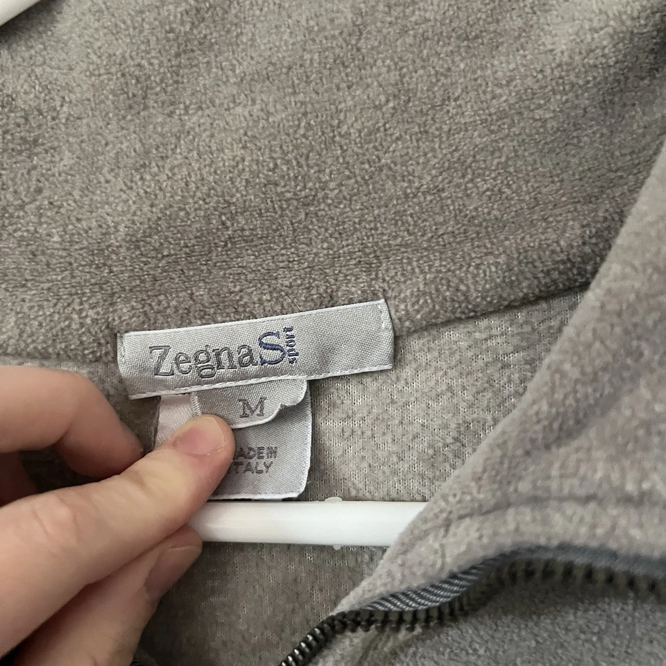 Zegna Sport Made in Italy 1/4 Zip Fleece Pullover Gray Cotton Blend Size M - Image 3 of 4