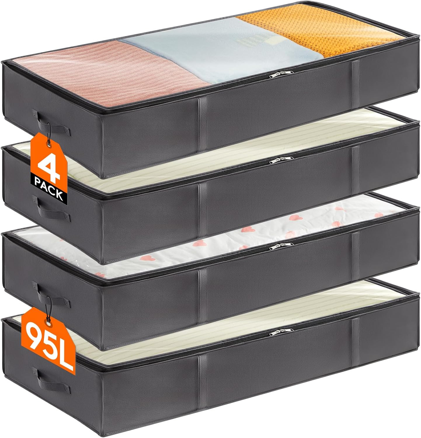 Lifewit 4 Pack 95L Under Bed Storage, Underbed Storage Boxes with lid Clothes St
