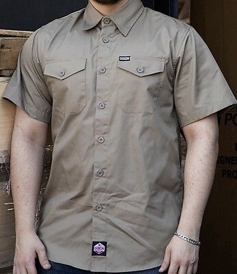 Dixxon Workforce Form and Function Short Sleeve Button Up Shirt Tan Beige XXL 2X
