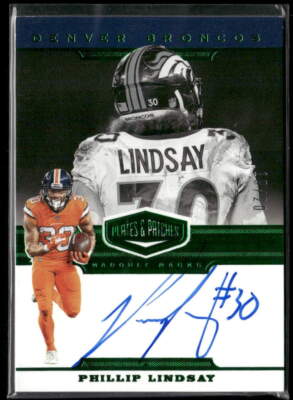 Phillip Lindsay 2019 Plates & Patches #MM-PLI Marquee Marks Autographs Green