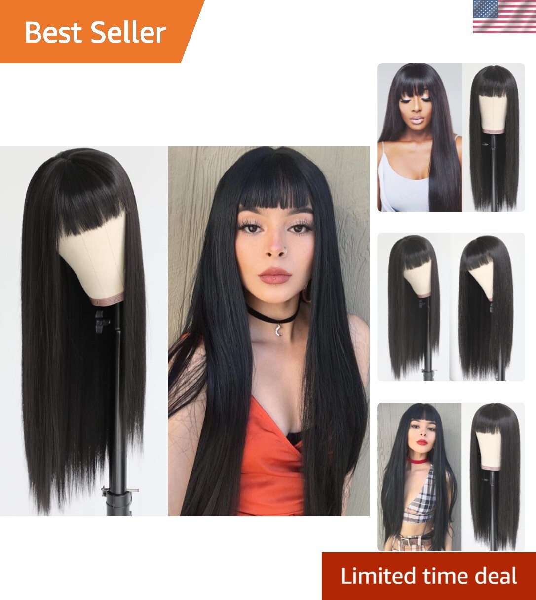 Gorgeous Long Straight Wig with Full Bangs - 24-Inch  display picture 2