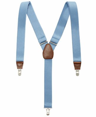 $99 New Club Room Men'S Blue Solid Elastic Stretch Metal Clip-On End Suspenders