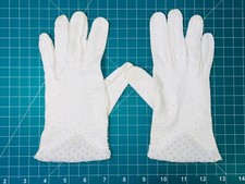 Vintage Double Woven Ladies White Pearl Gloves Made In British Crown Hong Kong