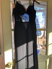 WINDSOR Corrine Sheer Lace High Slit PROM Dress NWT Black Med NEVER WORN Party