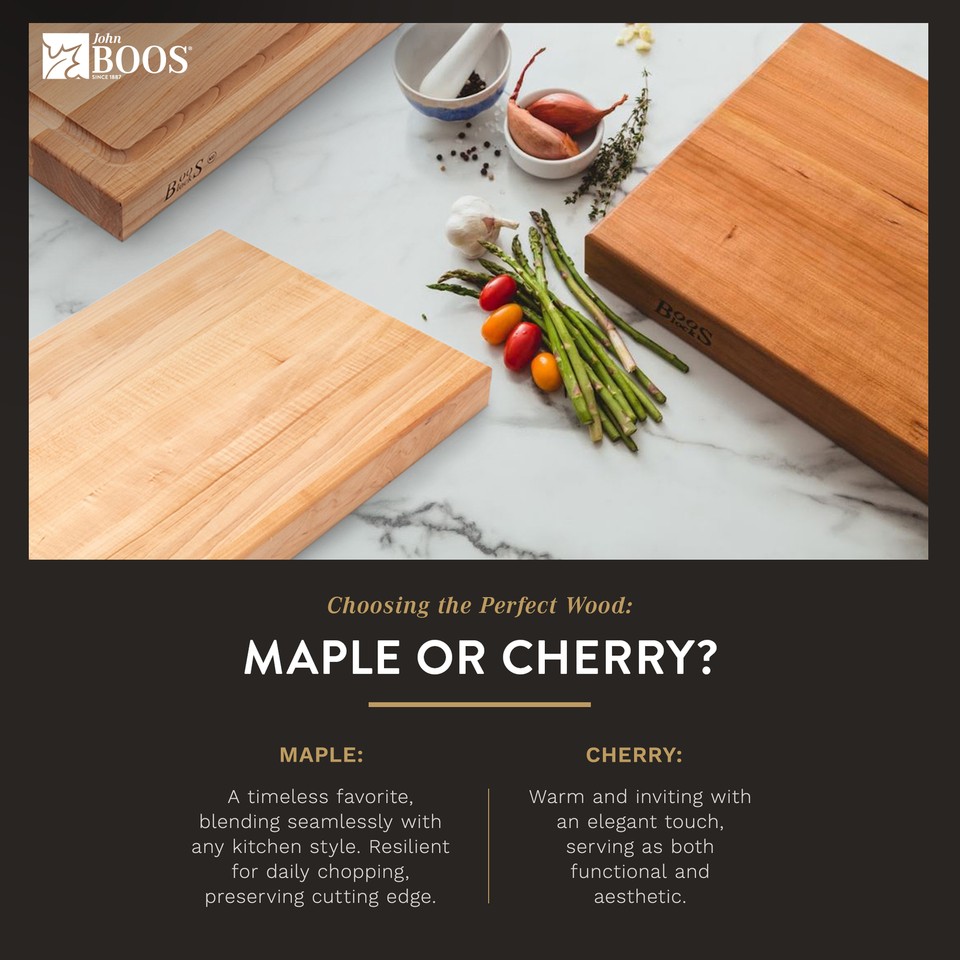 John Boos Maple Wood Edge Grain omkeerbare snijplank met gebogen randen