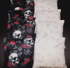 Black Skulls n Roses CORNHOLE BEAN BAGS Harley Biker Regulation Corn Toss Game