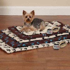 Dog Beds Chocolate Brown Blue Pawprint Crate Mats Warm Berber MPET Choose Size
