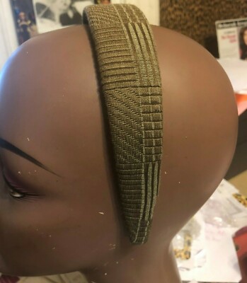 Retro Coco Dark Olive Green patterned Silk Knit 1.8  W Headband