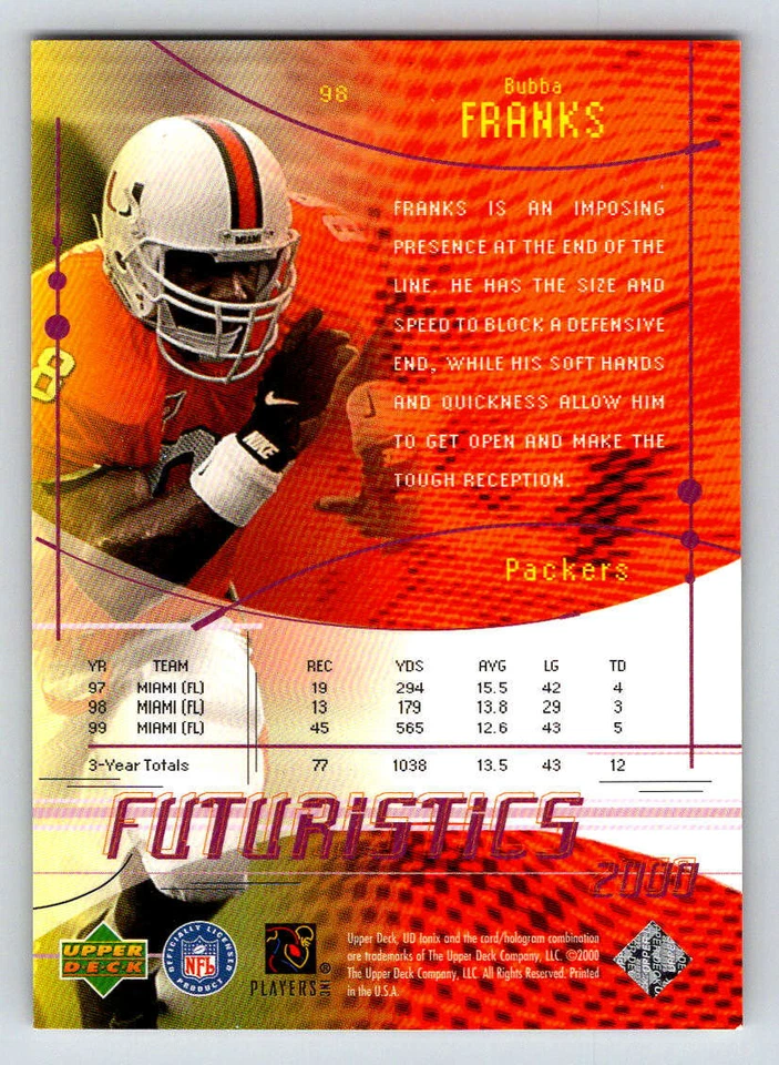 2000 UD Ionix #98 Bubba Franks RC 2000 (ref 196668) - Image 2 of 2