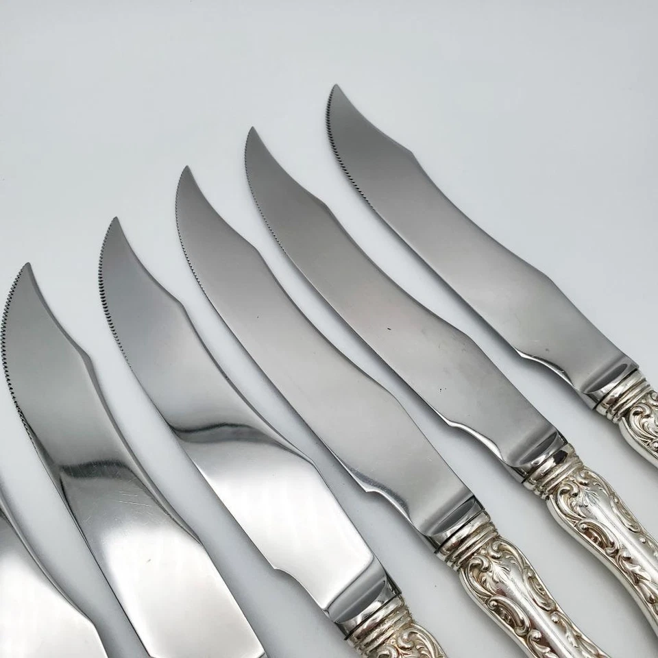 8 Cuchillos de Pescado 8 Abedules Esterlina Luis XV Hojas Nuevas Excelente Estado Sin Mono Foto 3 de 4