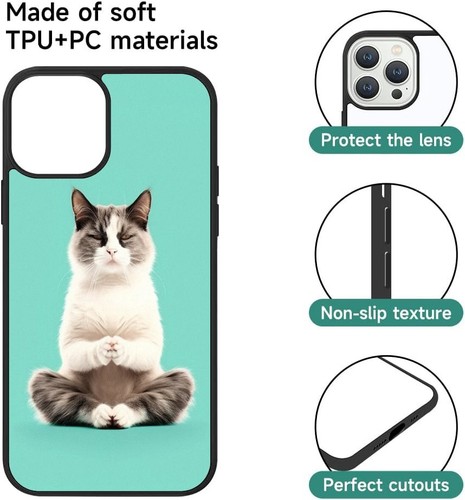 For iPhone SE4 16E 12 13 14 15 16 Pro Max Flexible Covers animated yoga pose Cat - Picture 14 of 25