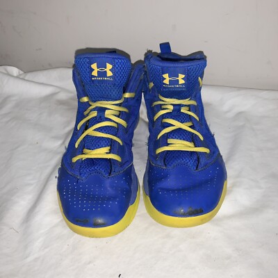 Boys Under Armou Blue Yellow Basketball Shoes 1274067-400 Size 6.5