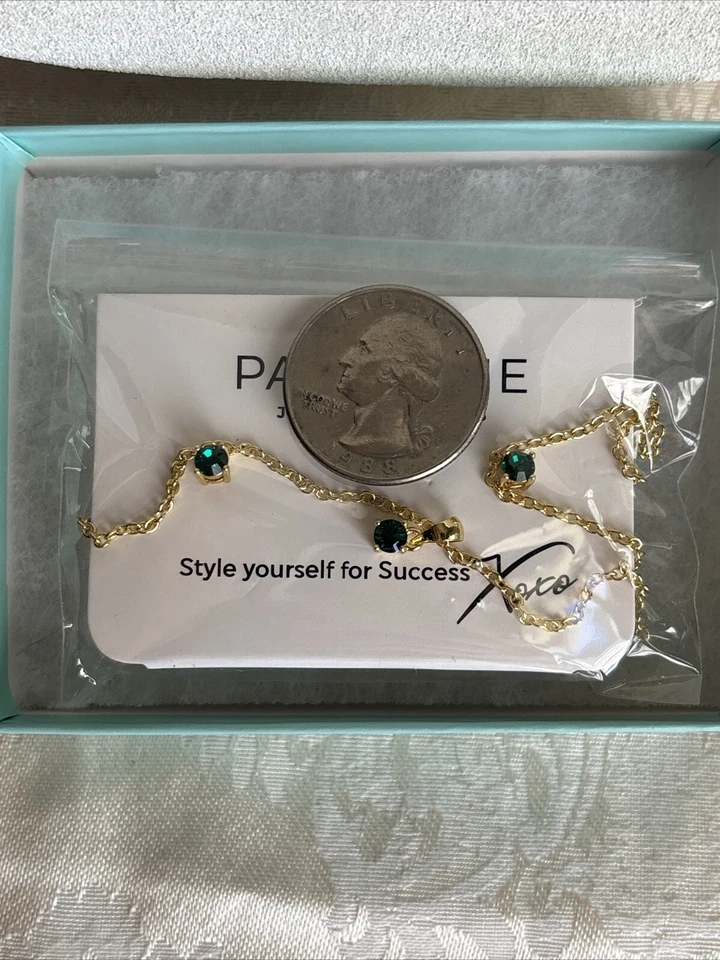 Park Lane Green Micro Impression Earrings Necklace GoldTone Set NWTIB Signed - Image 3 of 4