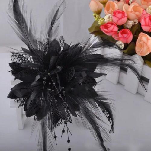 Women's Fashion Flower Feather Bead Corsage Hair Clip Bridal Hairband Brooch Pin - Afbeelding 1 van 51