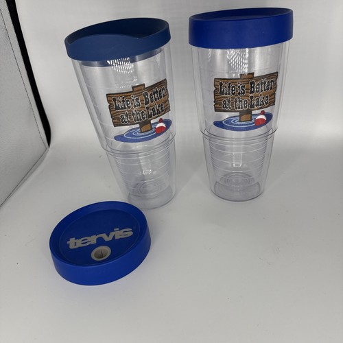 2 Large Tervis Cups Tumbler “Life Is Better At The Lake”sign & Bobber Lids - Picture 5 of 5