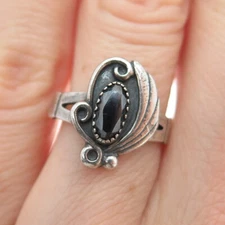WHEELER MFG Old Pawn 925 Sterling Silver Vintage Hematite Feather Ring Size 5
