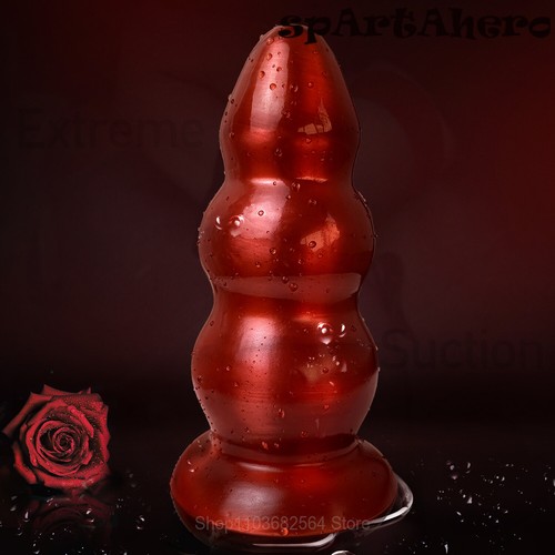 Red Huge Pull Bead Anal Plug Dildo Big Ass ButtPlug Suction Cup Anal Sex Toys - Picture 2 of 30