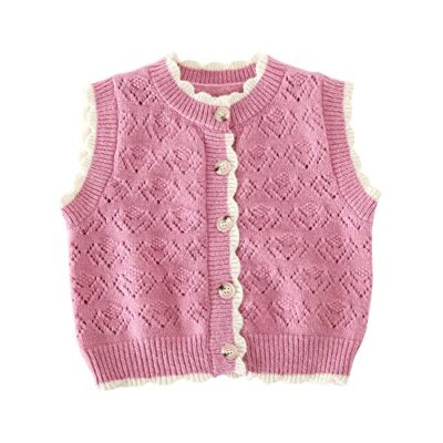 Baby Girls Sweater Vest Crew Neck Button Down Knitted Waistcoat Toddler  Infant