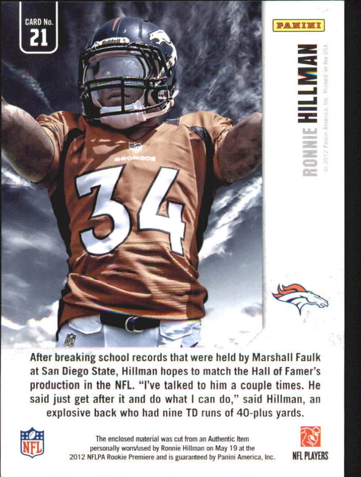 B0109- 2012 Rookies and Stars Longevity Dress Success Jerseys #21 Ronnie Hillman - Image 2 of 2