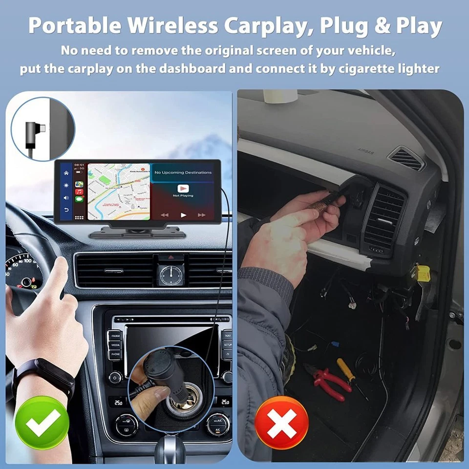 10.26" 2K Drahtlos Apple CarPlay Android Auto Touchscreen Tragbares AutoRadio FM - Bild 4 von 4