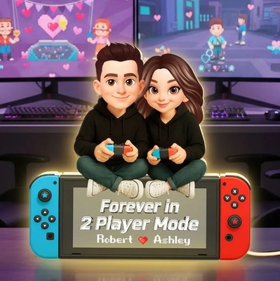 Forever In 2 Player Mode Gaming Couple - Personalized Light Box - Heartfelt Vale